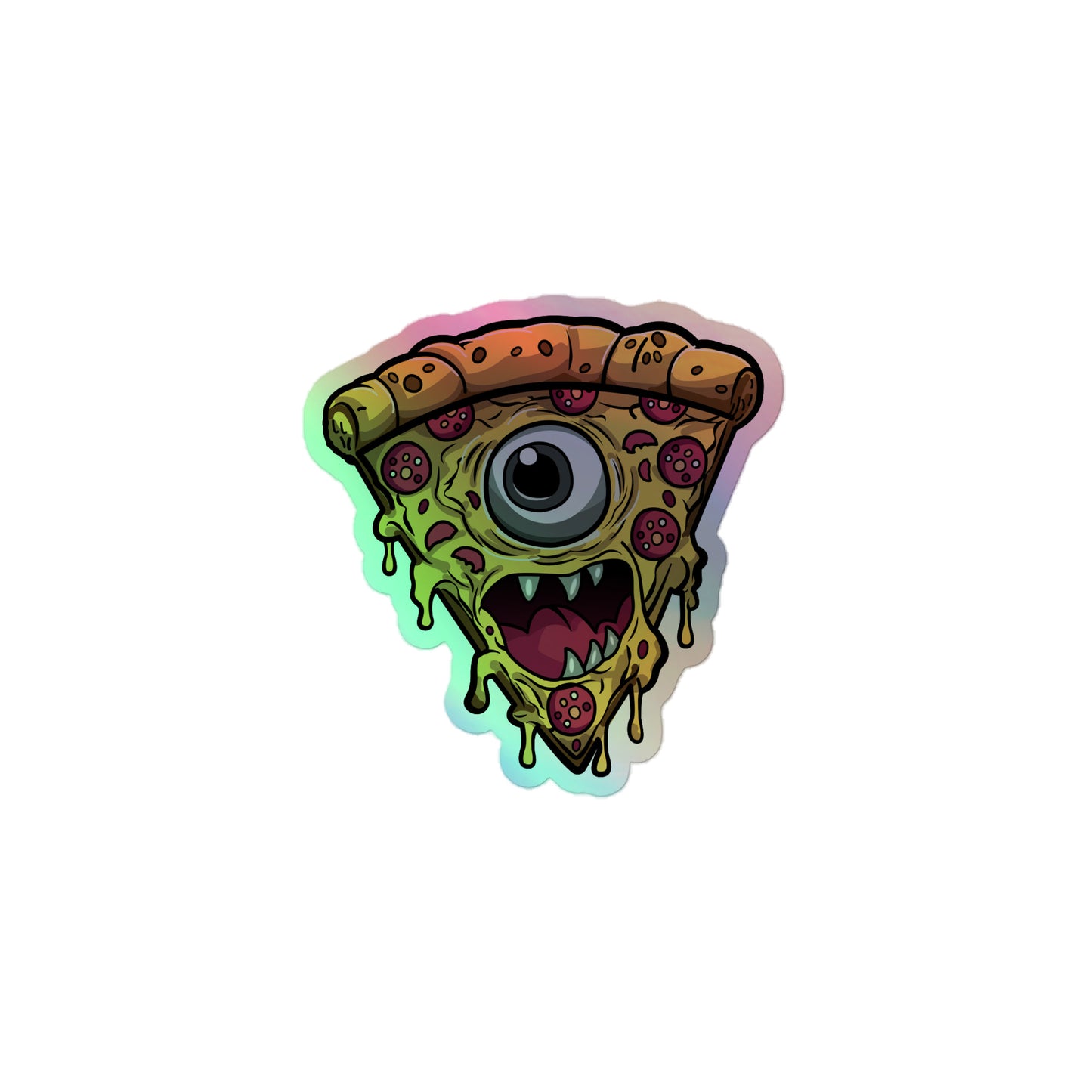 Pizza slice with psychic eye in zombie Holographic stickers