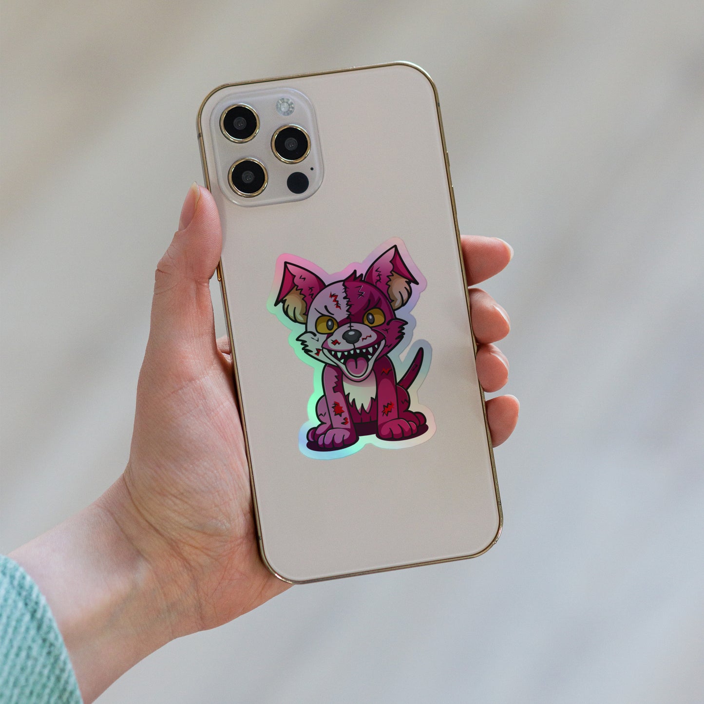 The Creepy Cute Plush Dog Holographic sticker