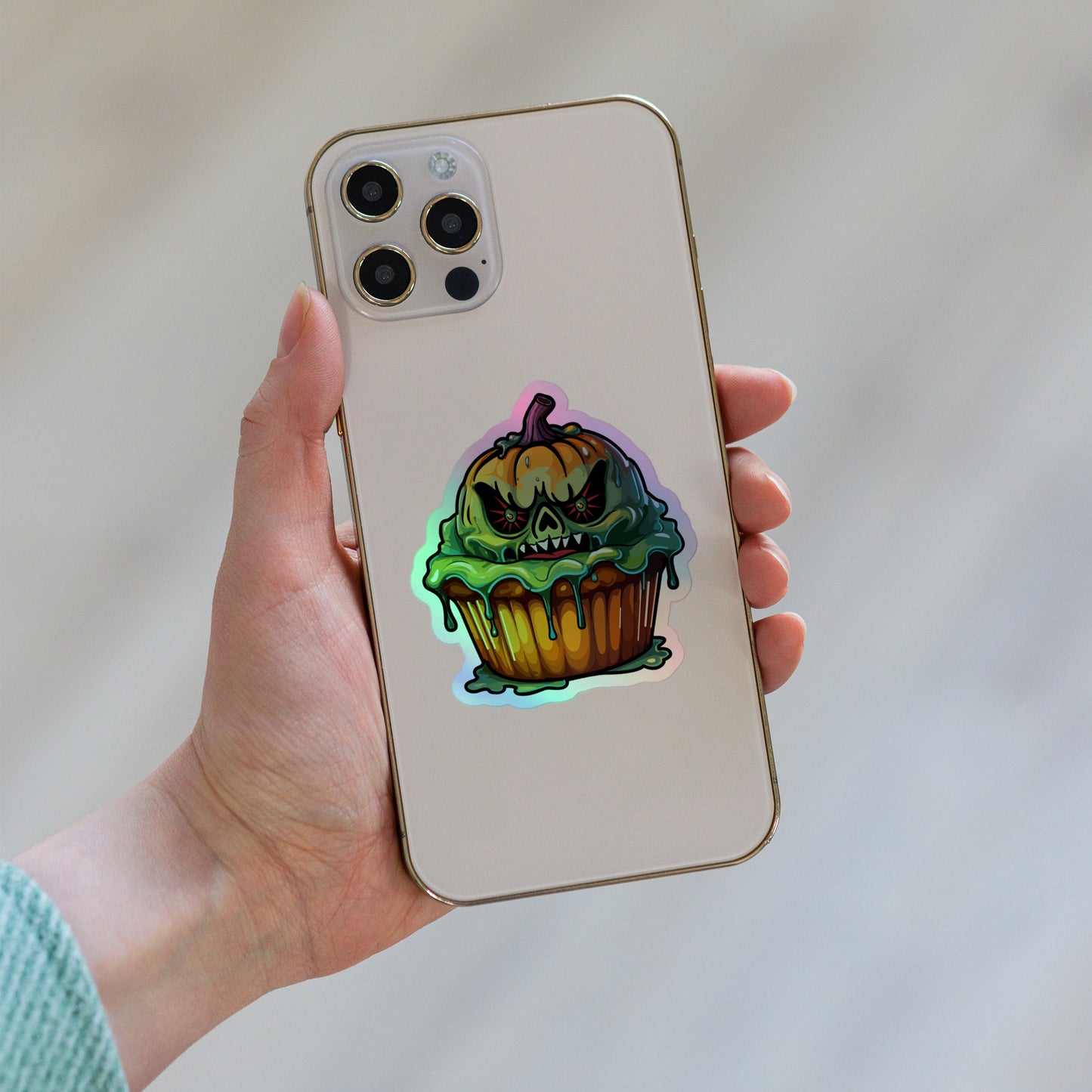 Evil Pumpkin Cupcake Holographic sticker