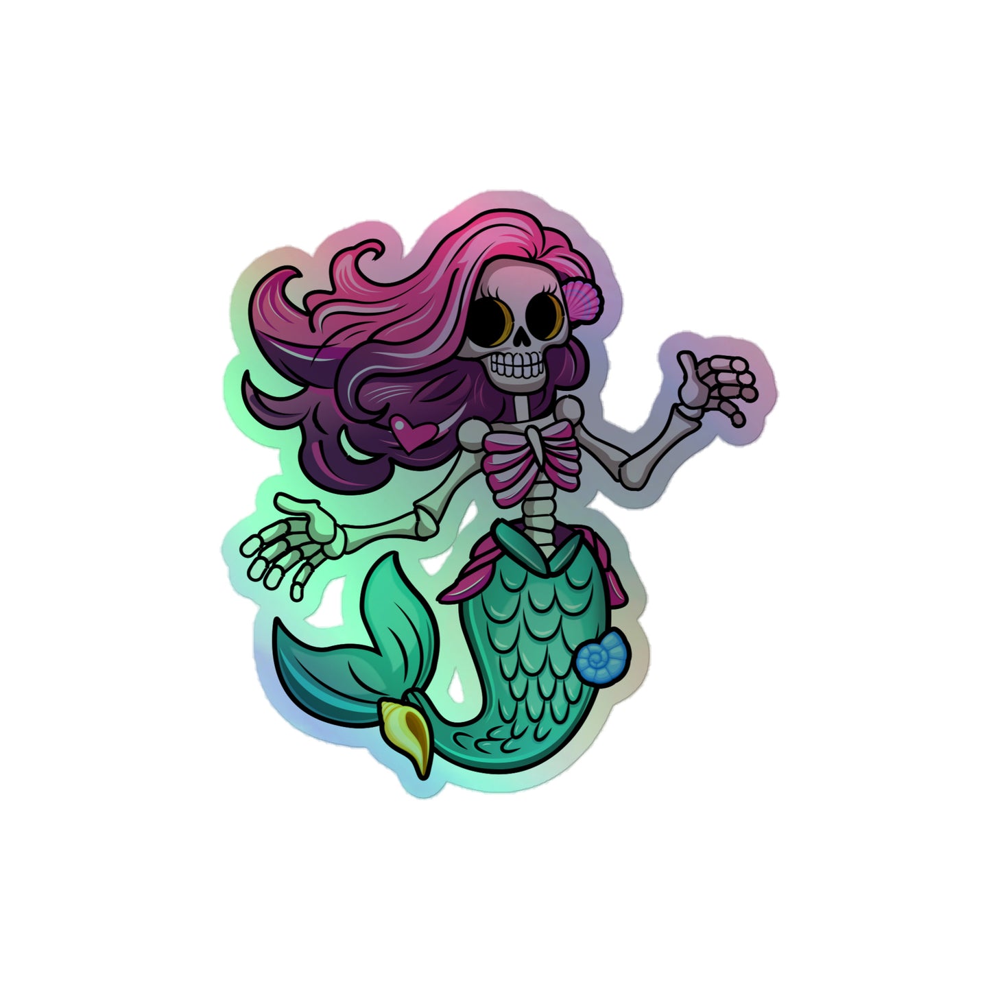 Skeleton Mermaid Holographic stickers