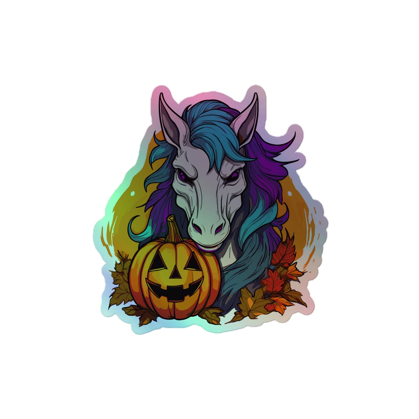 Evil Woke Horse with a pumpkin Holographic stickers