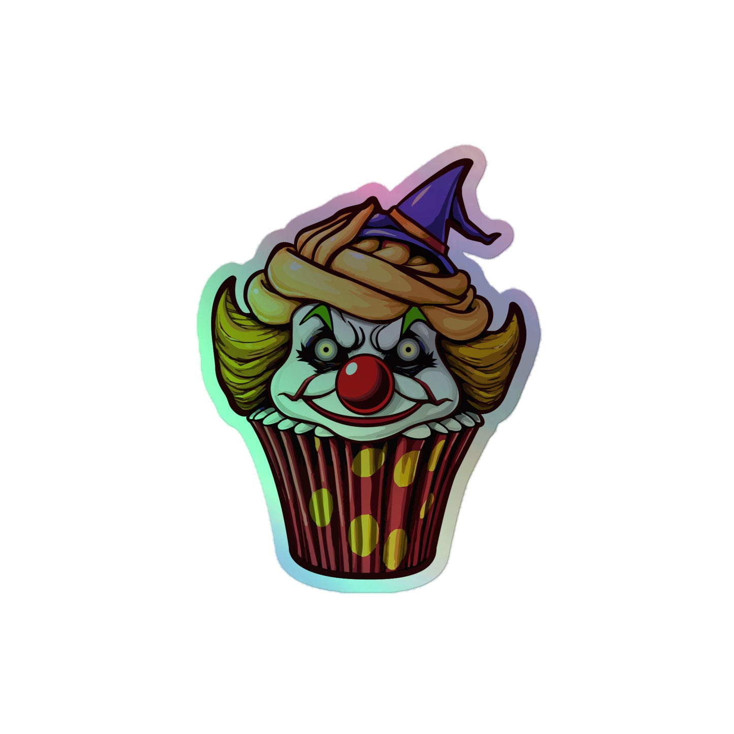 Clown Cupcake with witch hat Holographic stickers