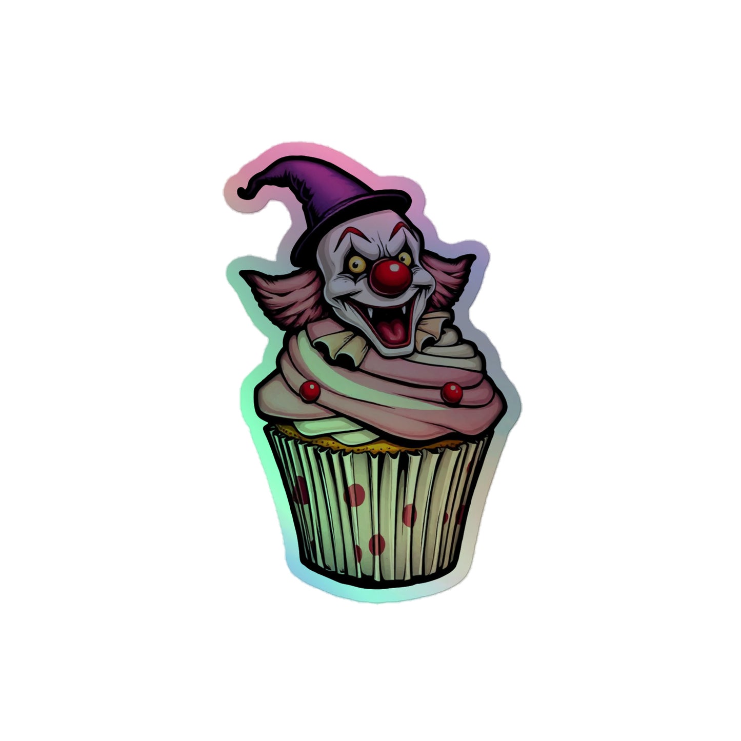 Creepy Clown Cupcake Holographic stickers