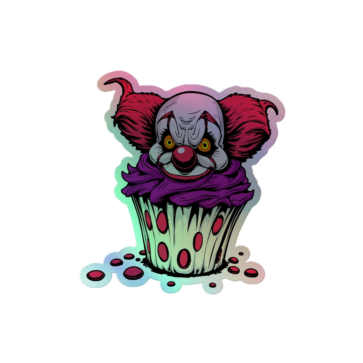 Vintage creepy clown cupcake Holographic stickers