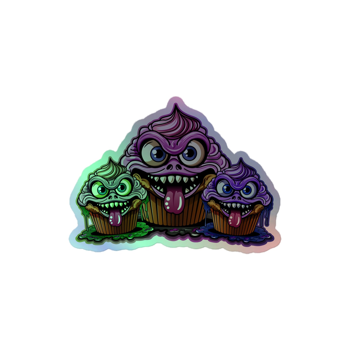 3 Evil Cupcake Monsters Holographic stickers