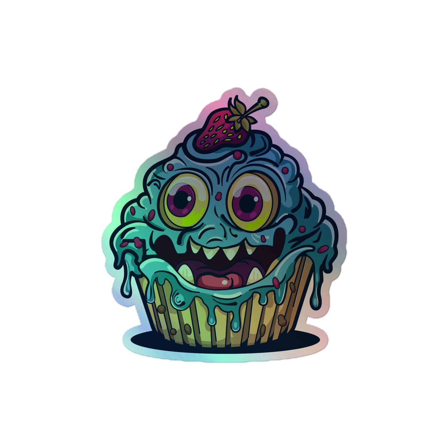 Happy -evil- blueberry cupcake monster Holographic stickers