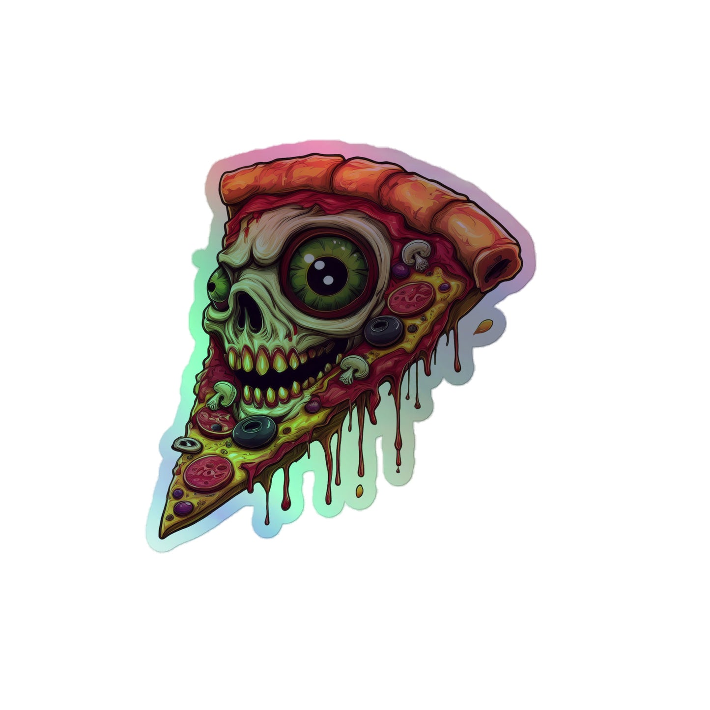 Pizza Slice with skull Holographic stickers