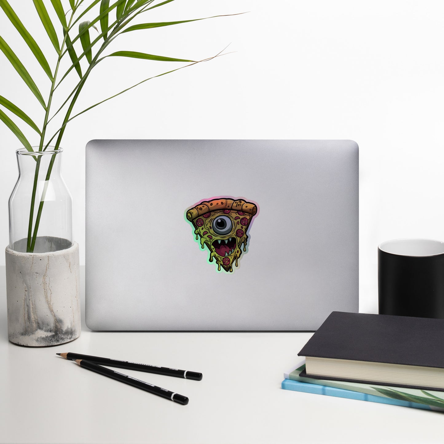 Pizza slice with psychic eye in zombie Holographic stickers