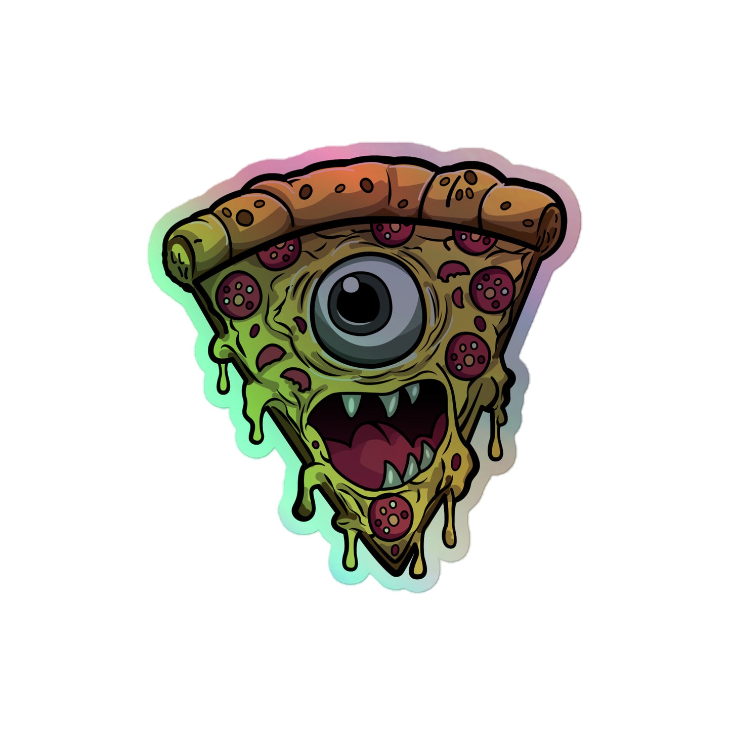 Pizza slice with psychic eye in zombie Holographic stickers