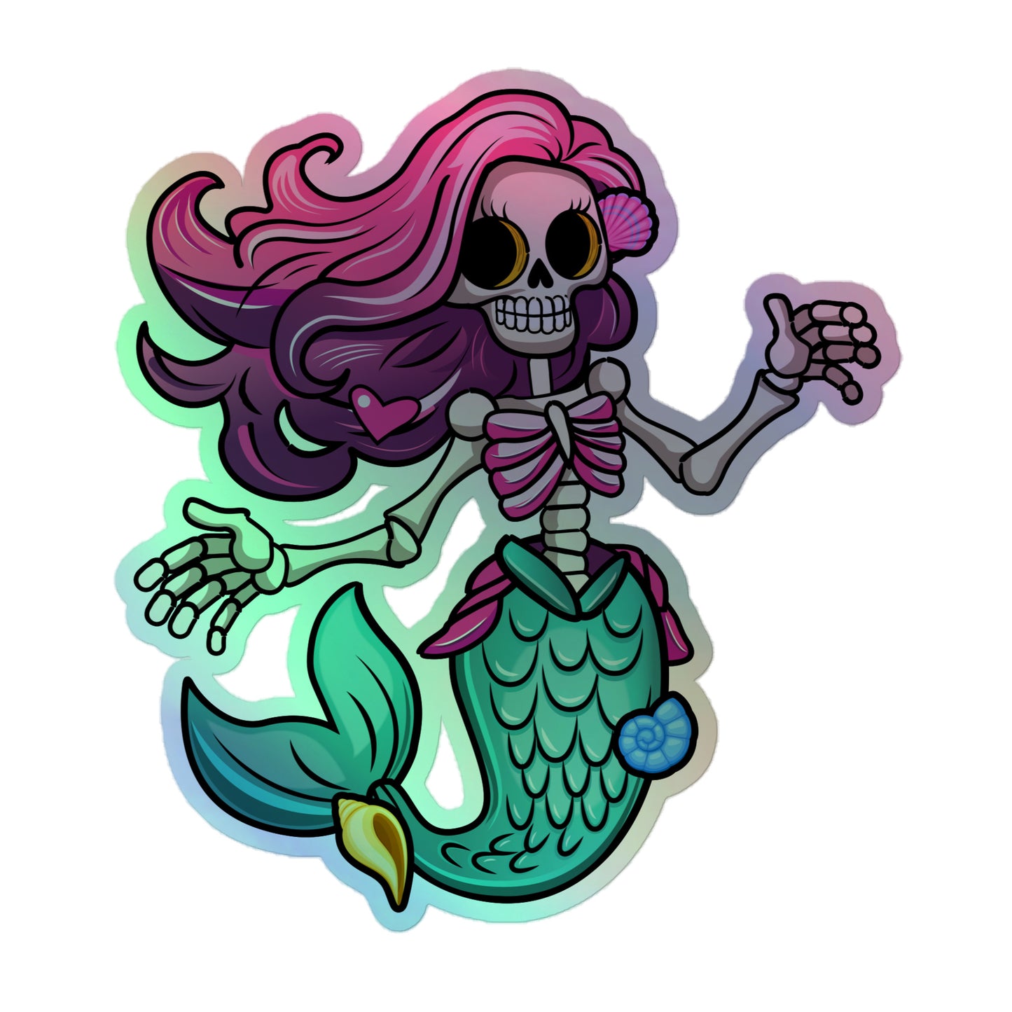 Skeleton Mermaid Holographic stickers