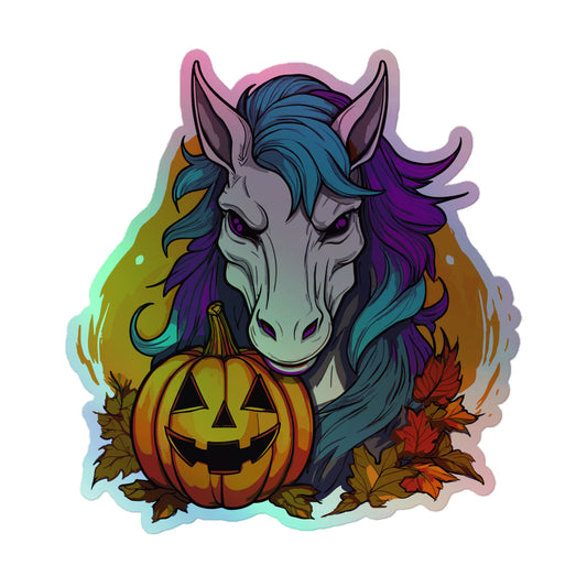 Evil Woke Horse with a pumpkin Holographic stickers