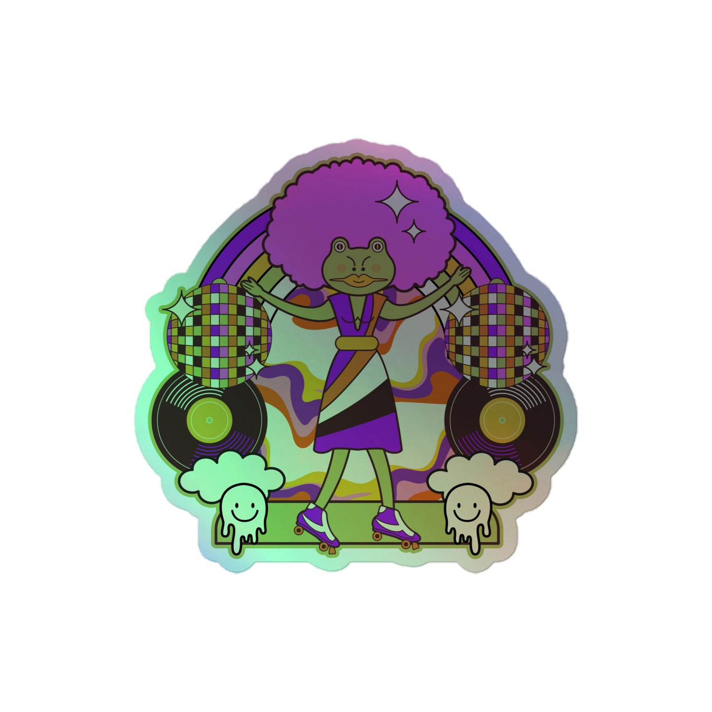 Disco frog with pink hair Holographic stickers