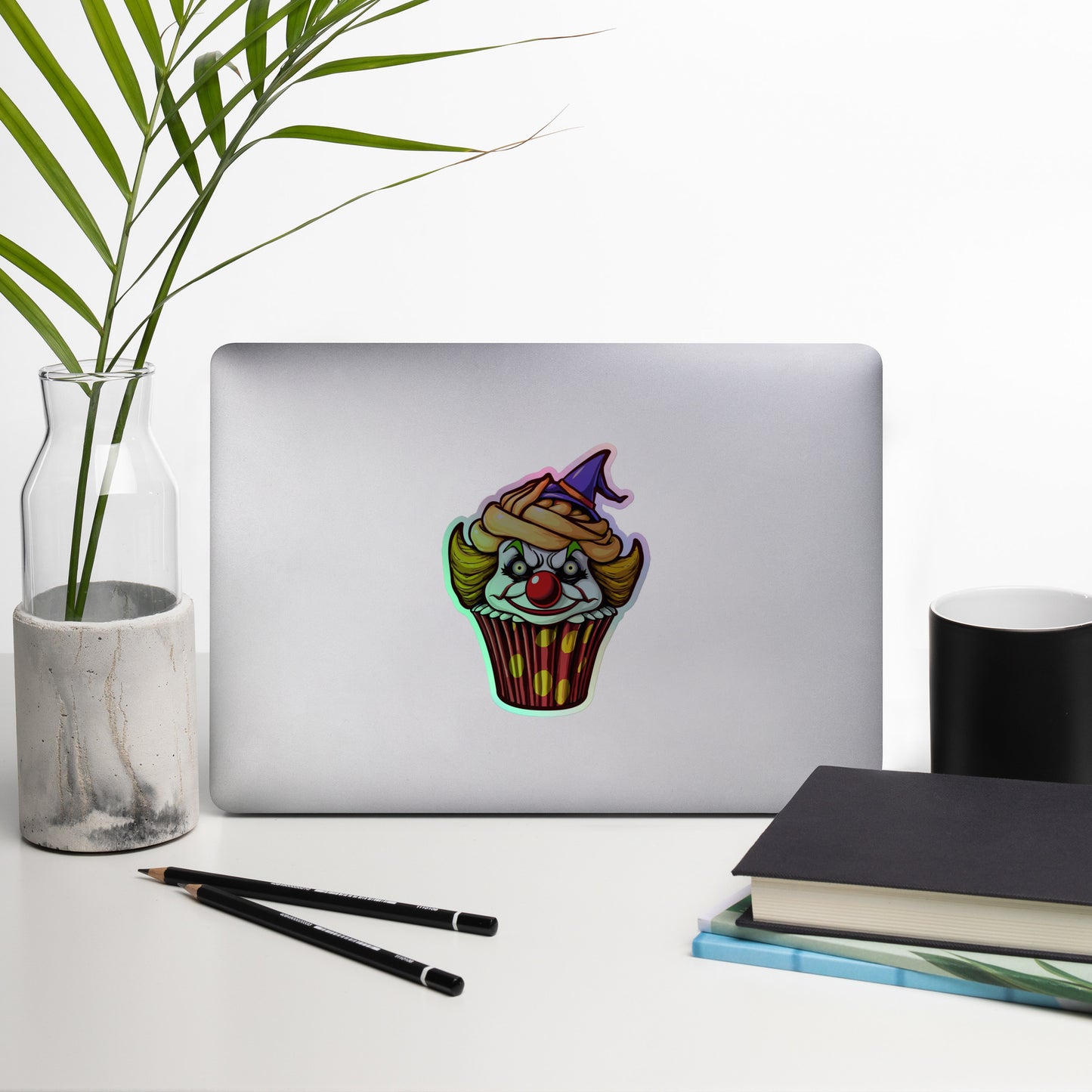 Clown Cupcake with witch hat Holographic stickers