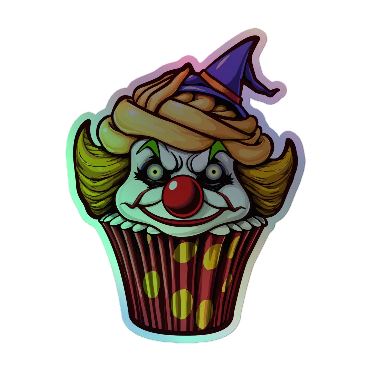 Clown Cupcake with witch hat Holographic stickers