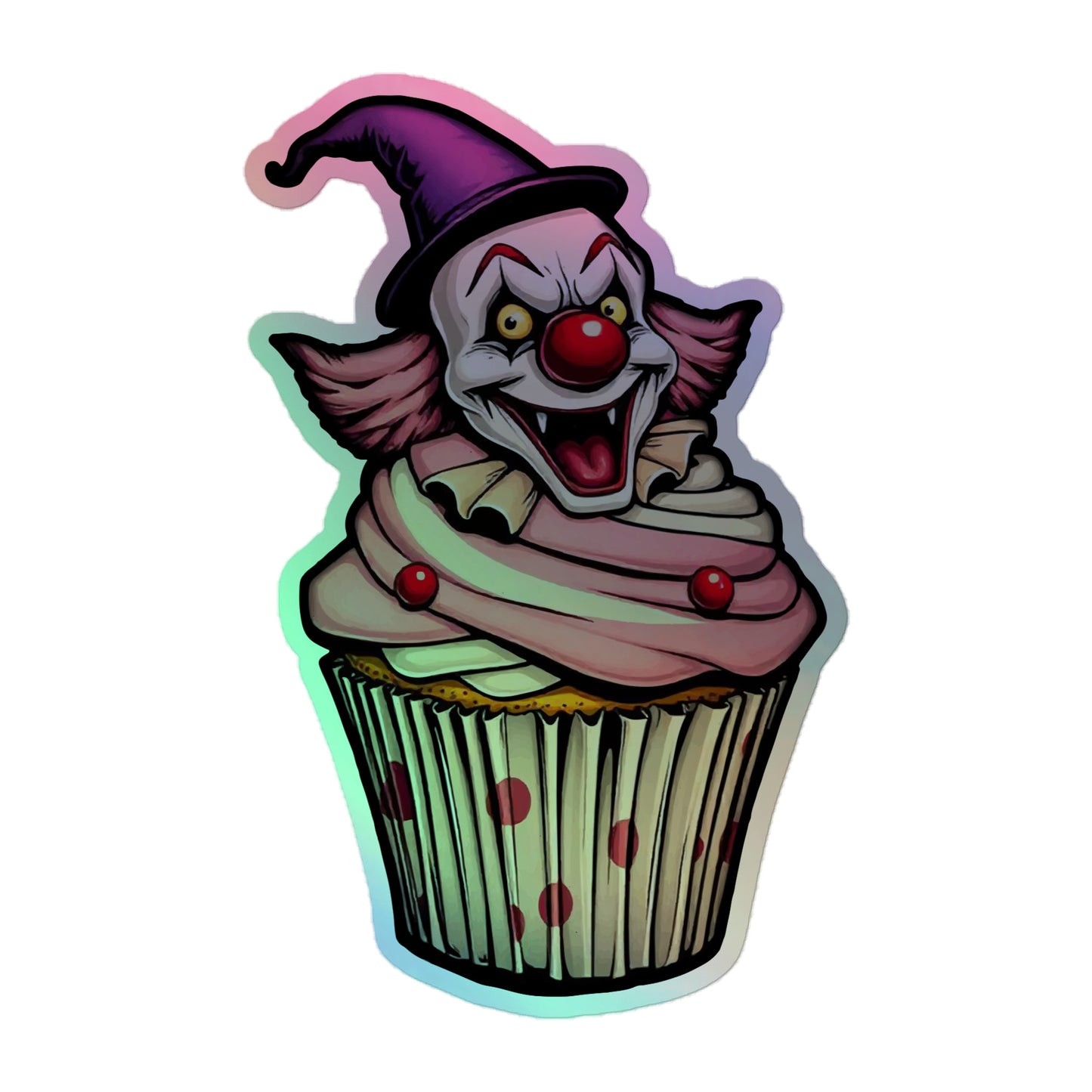 Creepy Clown Cupcake Holographic stickers