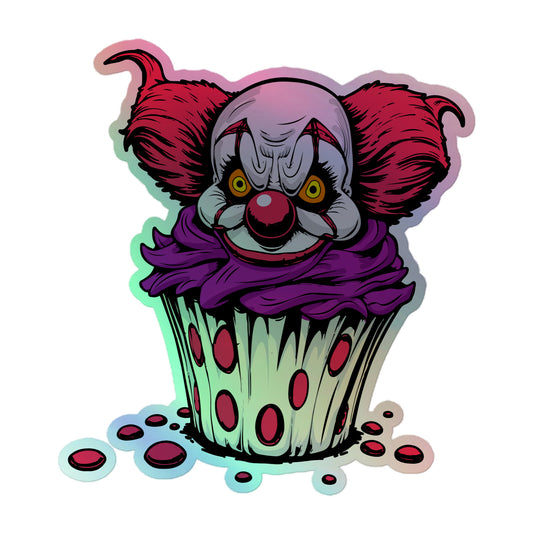 Vintage creepy clown cupcake Holographic stickers