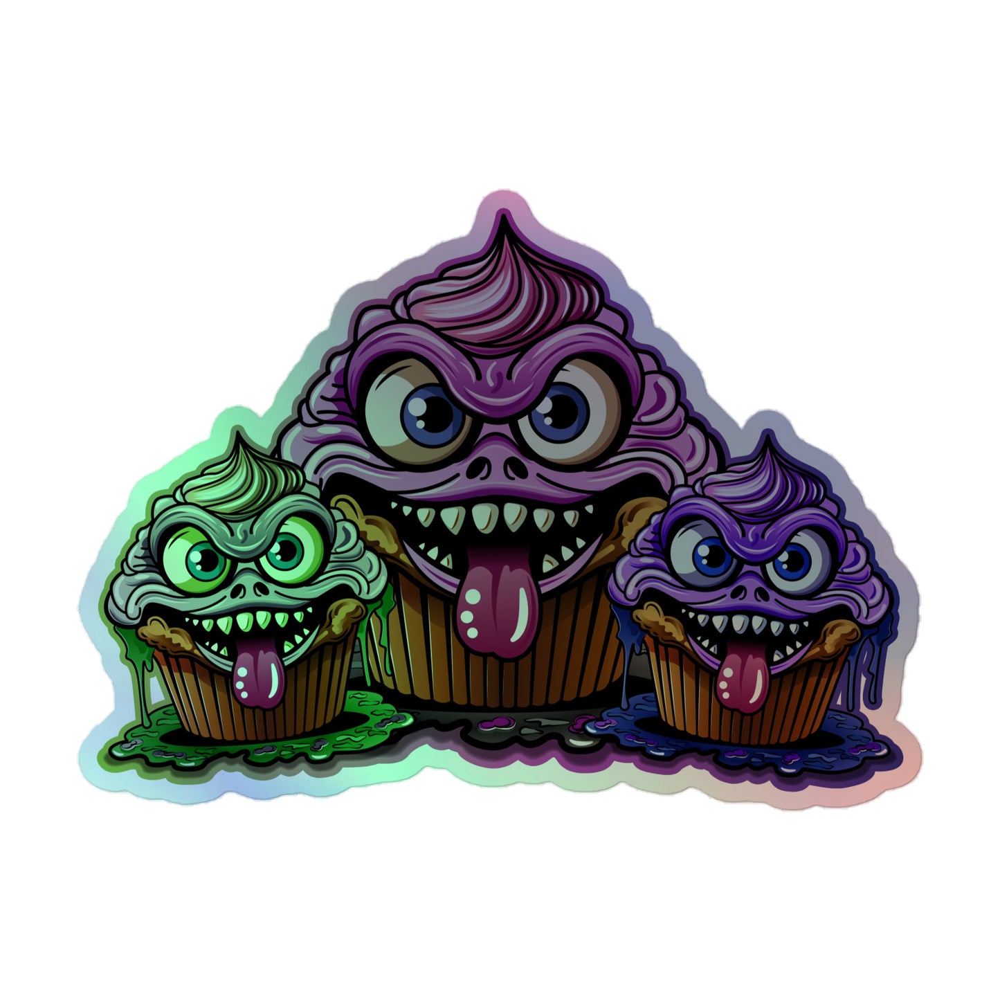 3 Evil Cupcake Monsters Holographic stickers