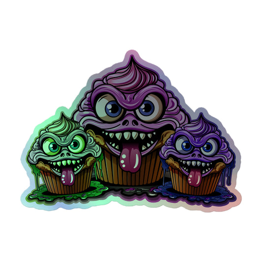 3 Evil Cupcake Monsters Holographic stickers