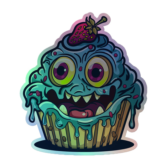 Happy -evil- blueberry cupcake monster Holographic stickers