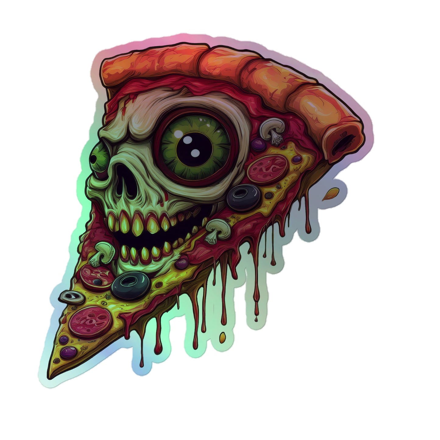 Pizza Slice with skull Holographic stickers