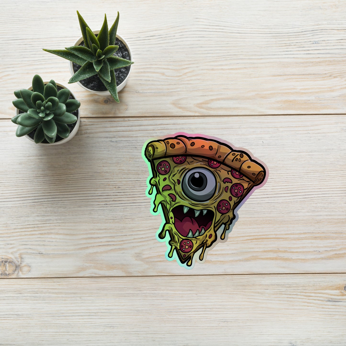 Pizza slice with psychic eye in zombie Holographic stickers