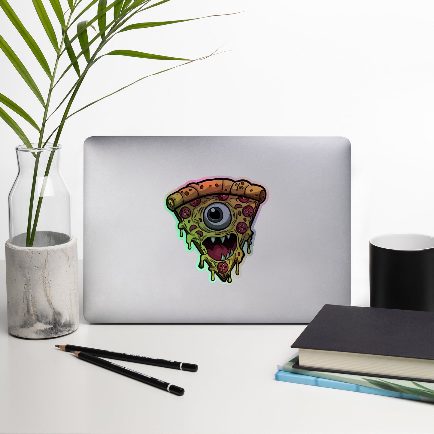 Pizza slice with psychic eye in zombie Holographic stickers