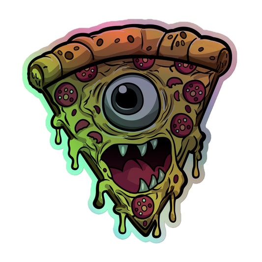 Pizza slice with psychic eye in zombie Holographic stickers