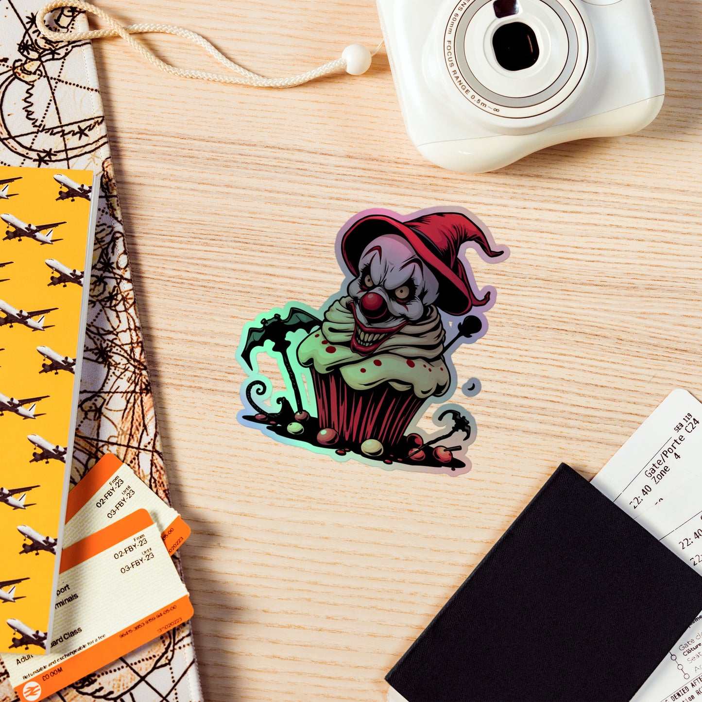 Evil clown with bats Holographic stickers