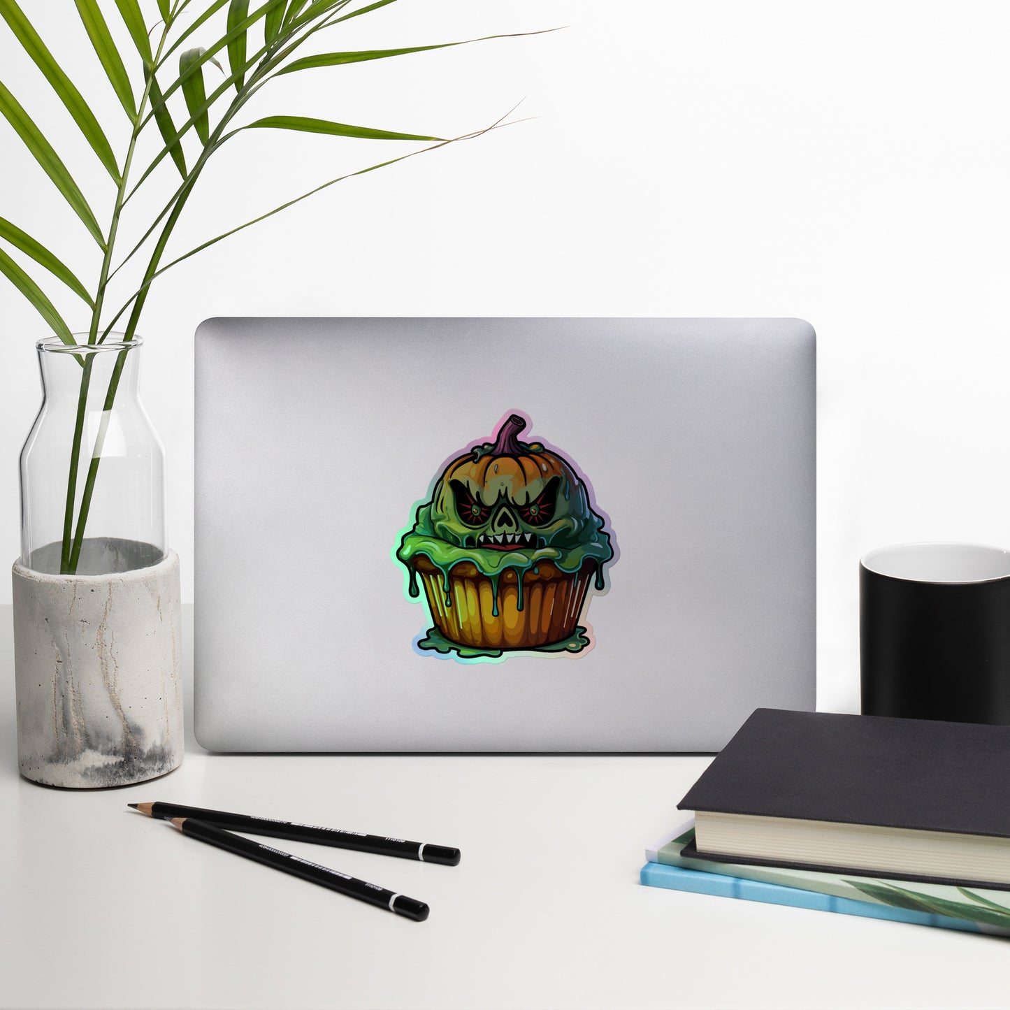 Evil Pumpkin Cupcake Holographic sticker