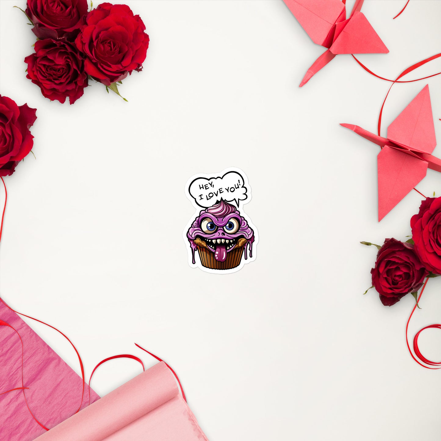 Evil Cupcake in Love bubble-free stickers