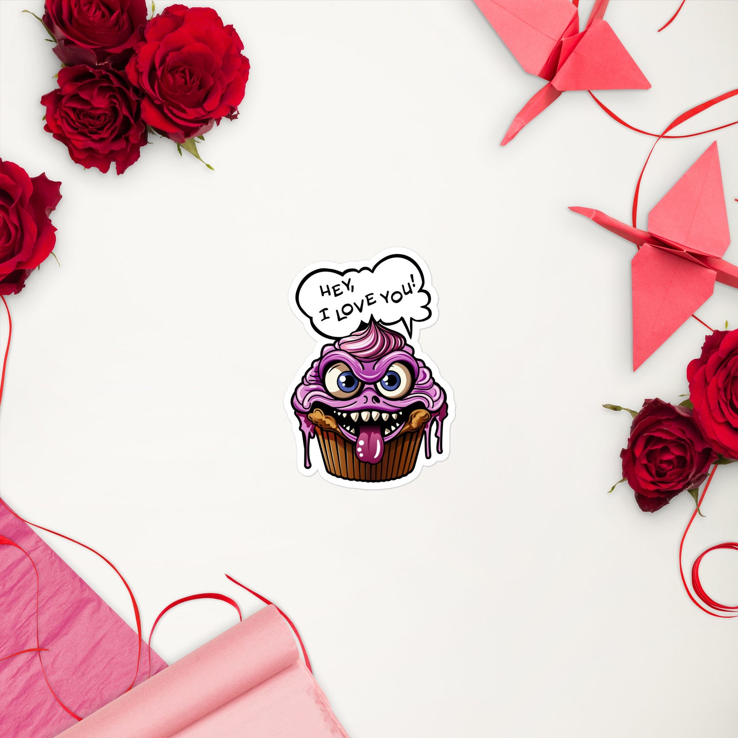 Evil Cupcake in Love bubble-free stickers