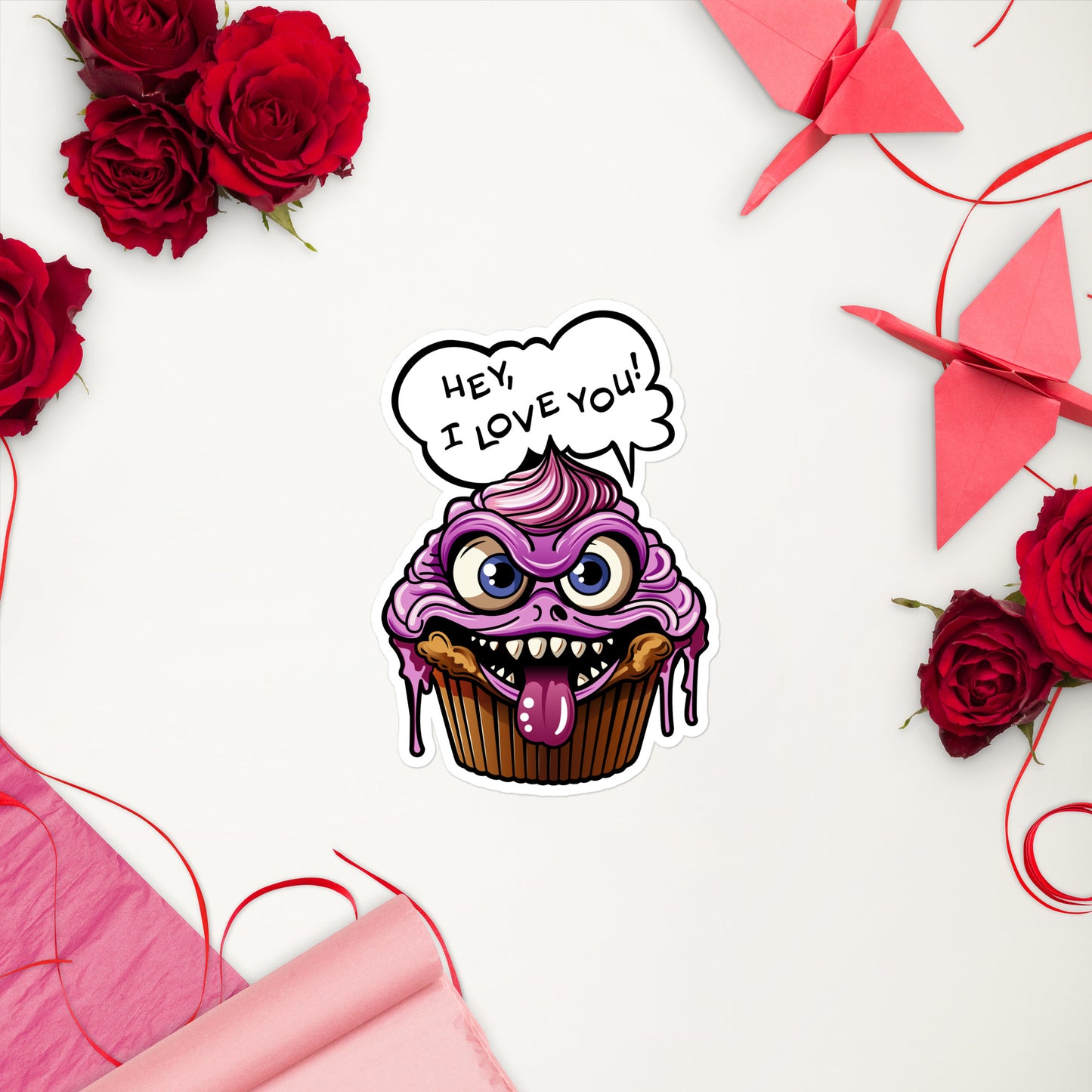 Evil Cupcake in Love bubble-free stickers