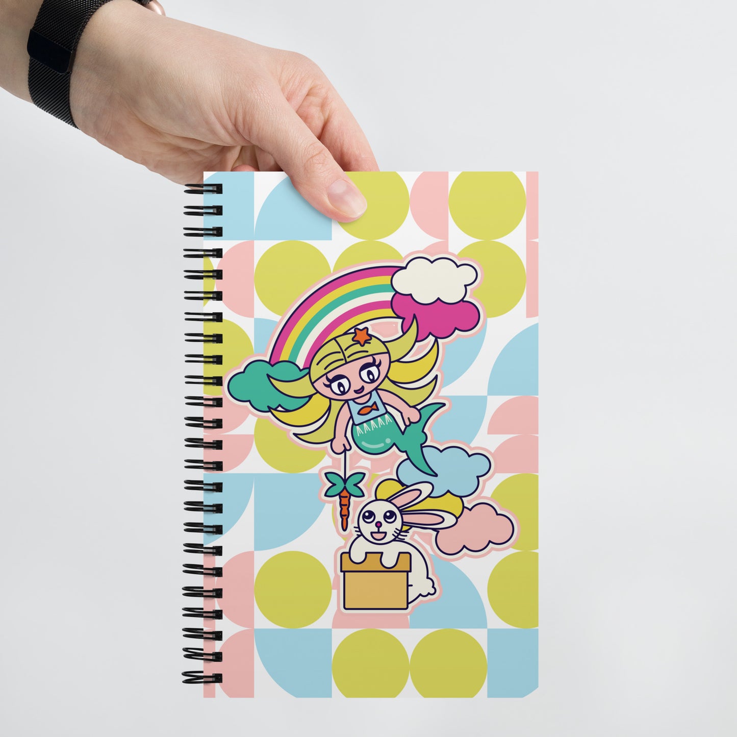 Mermaid & Bunny with rainbow and clouds Spiral notebook Spiral notebook