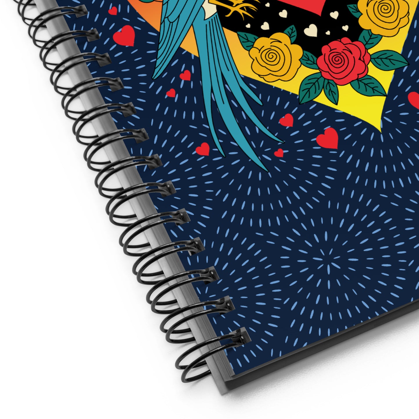 Two birds and hearts in vintage Mexican tattoo style  spiral notebook