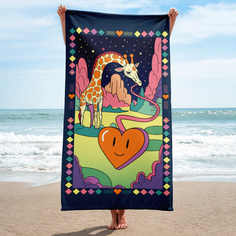 Cosmic love giraffe beach towel