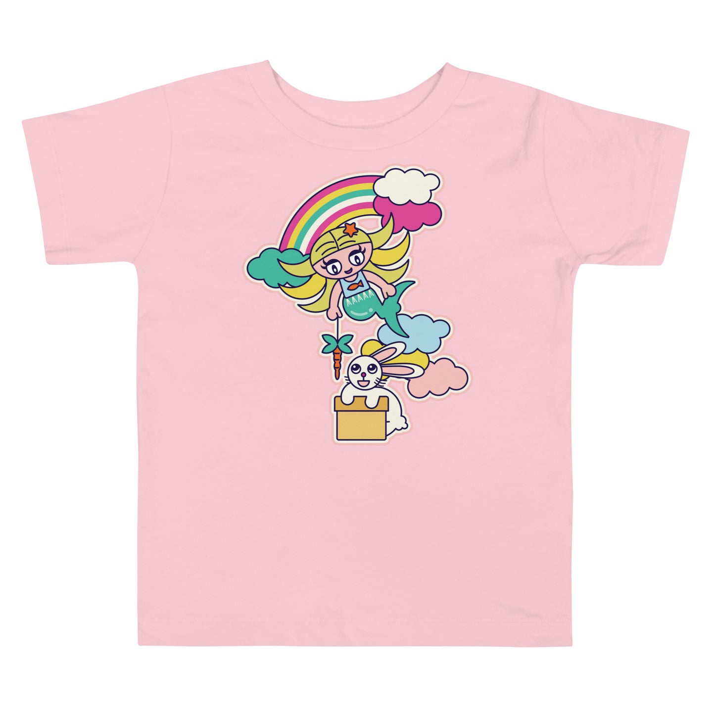 Mermaid & Bunny with rainbow and clouds Toddler Short Sleeve Tee