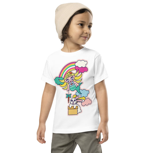 Mermaid & Bunny with rainbow and clouds Toddler Short Sleeve Tee