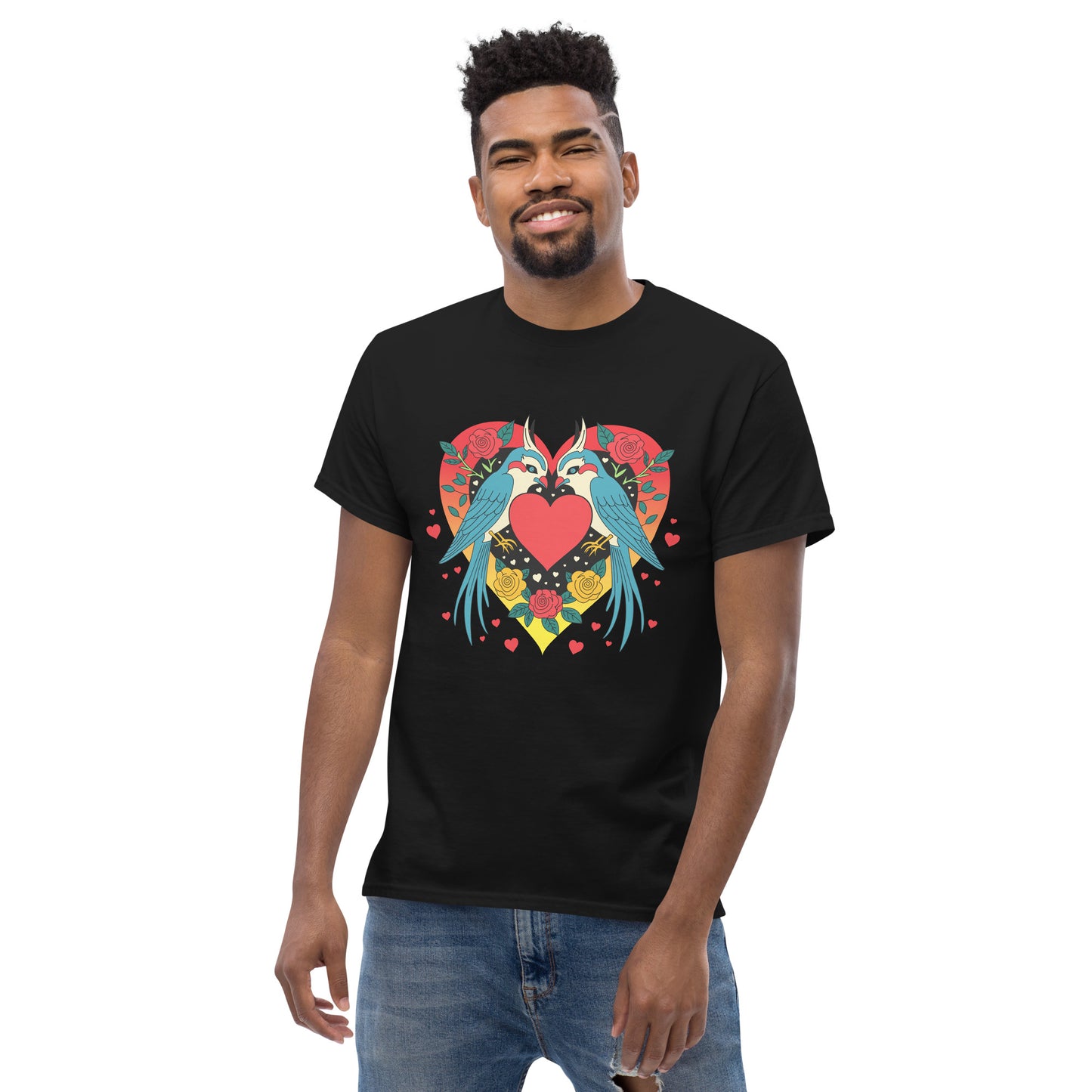 Two birds and hearts in vintage Mexican tattoo style classic tee