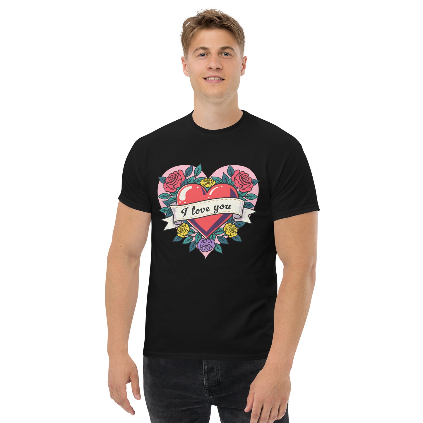 Vintage tattoo style heart with roses classic tee