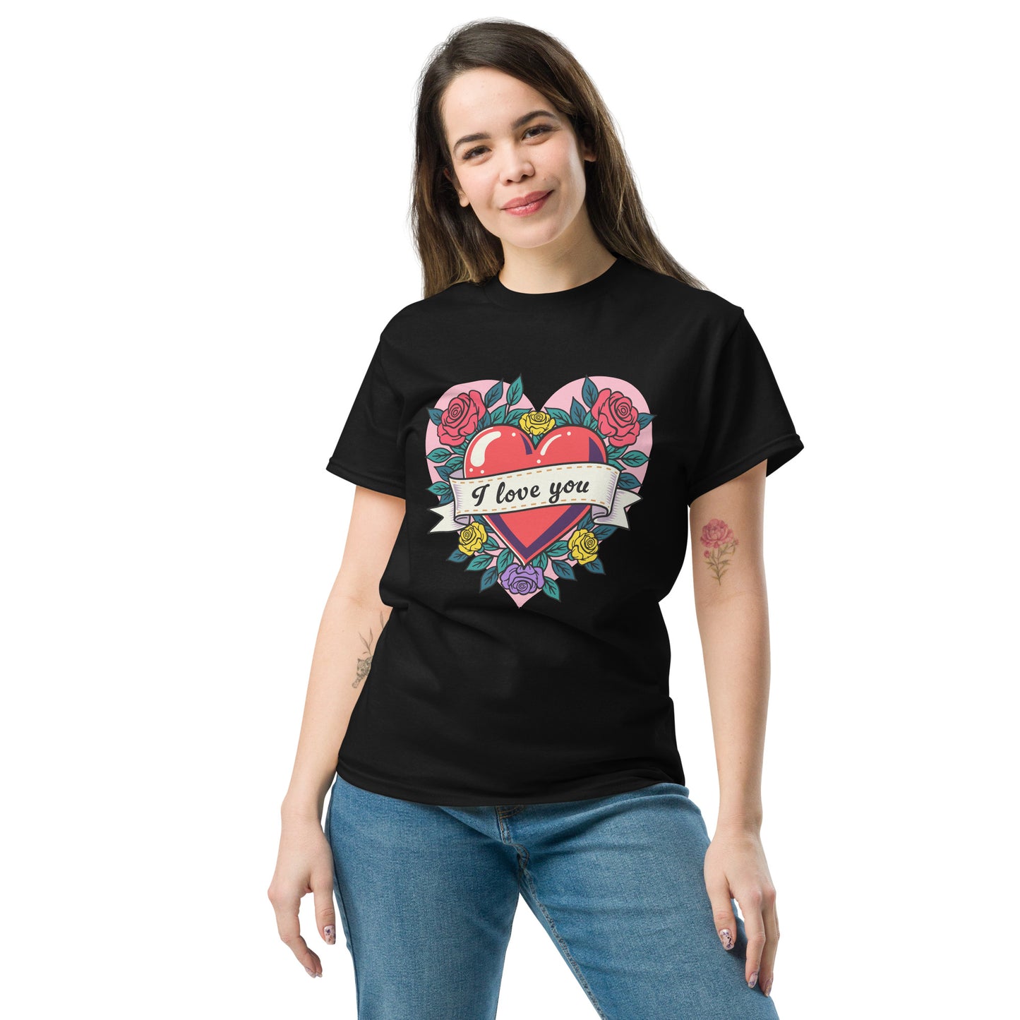 Vintage tattoo style heart with roses classic tee