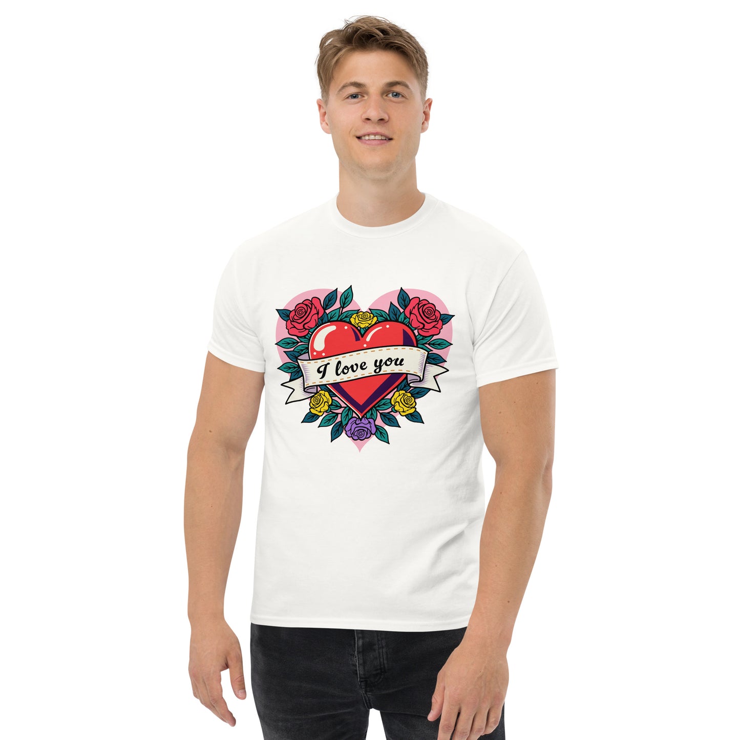 Vintage tattoo style heart with roses classic tee