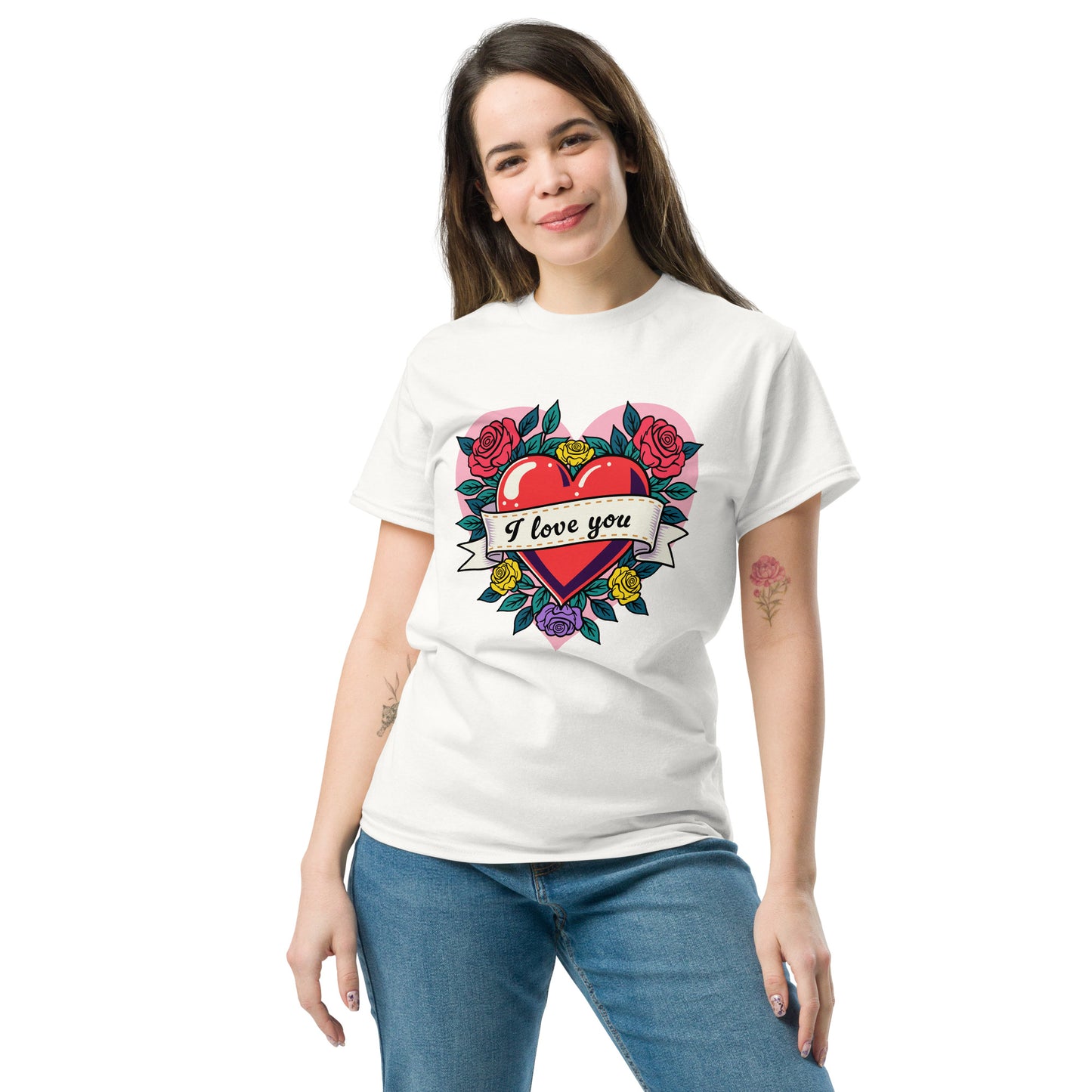 Vintage tattoo style heart with roses classic tee