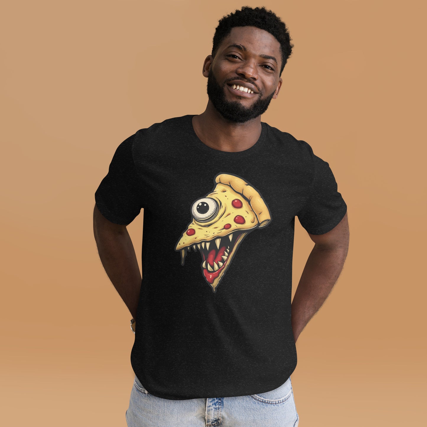 Zombie pizza slice with one eye in comic style Unisex t-shirt