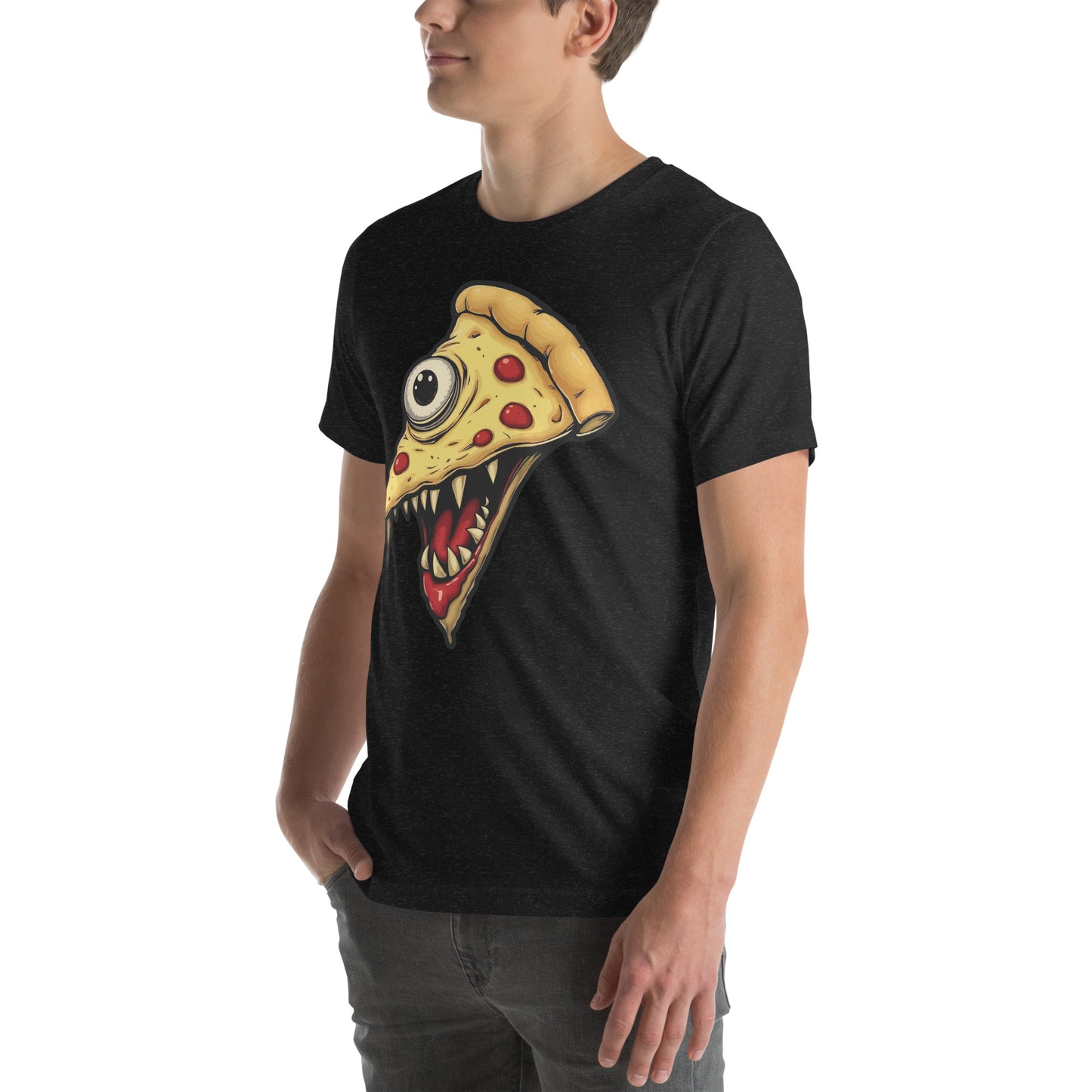 Zombie pizza slice with one eye in comic style Unisex t-shirt