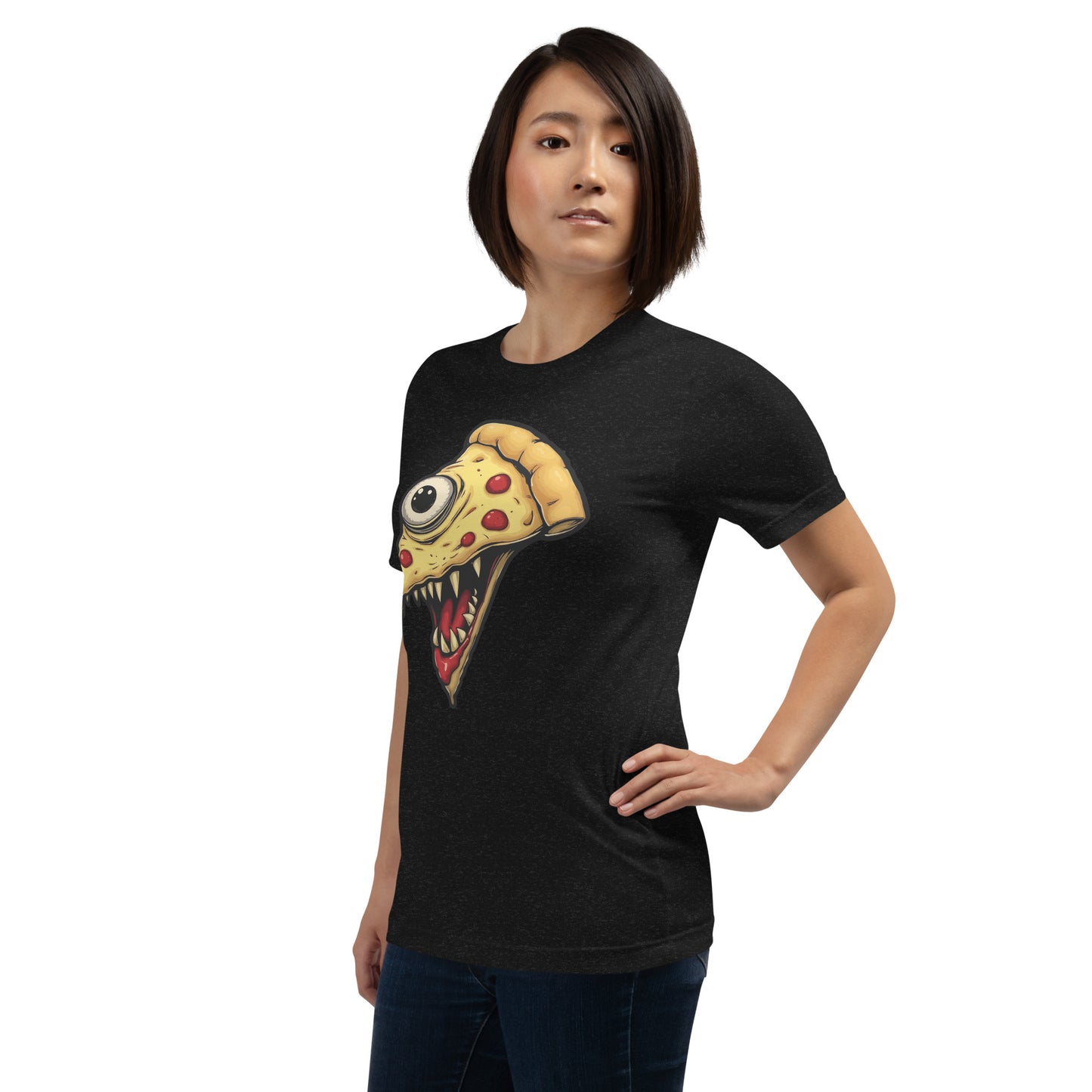 Zombie pizza slice with one eye in comic style Unisex t-shirt