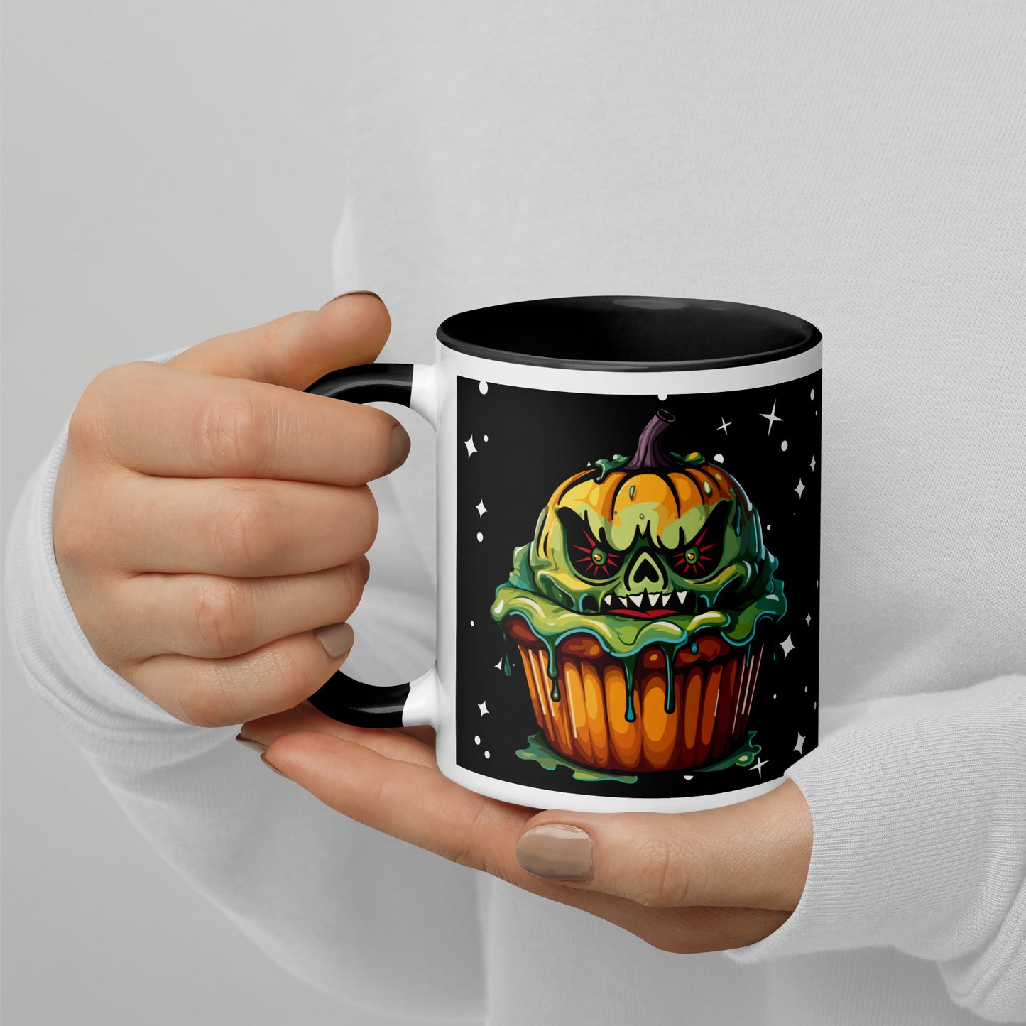 Evil Pumpkin Cupcake Mug with Color Inside