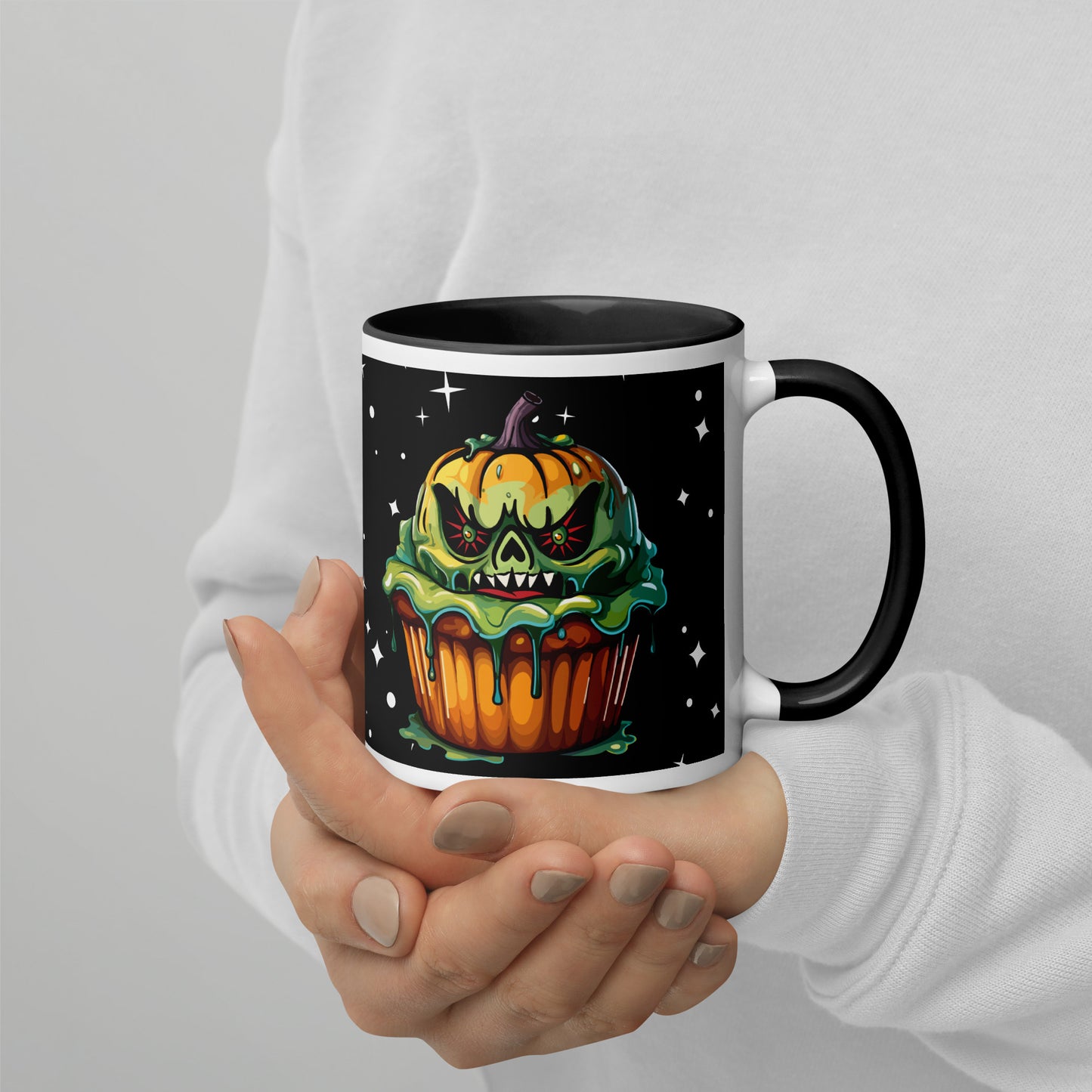 Evil Pumpkin Cupcake Mug with Color Inside