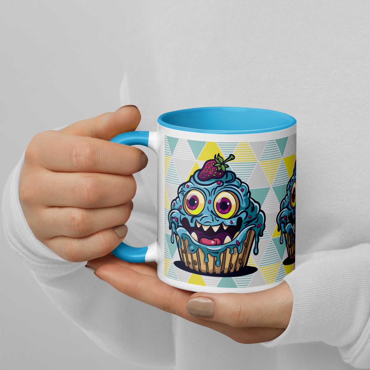 Happy -evil- blueberry cupcake monster Mug with Color Inside