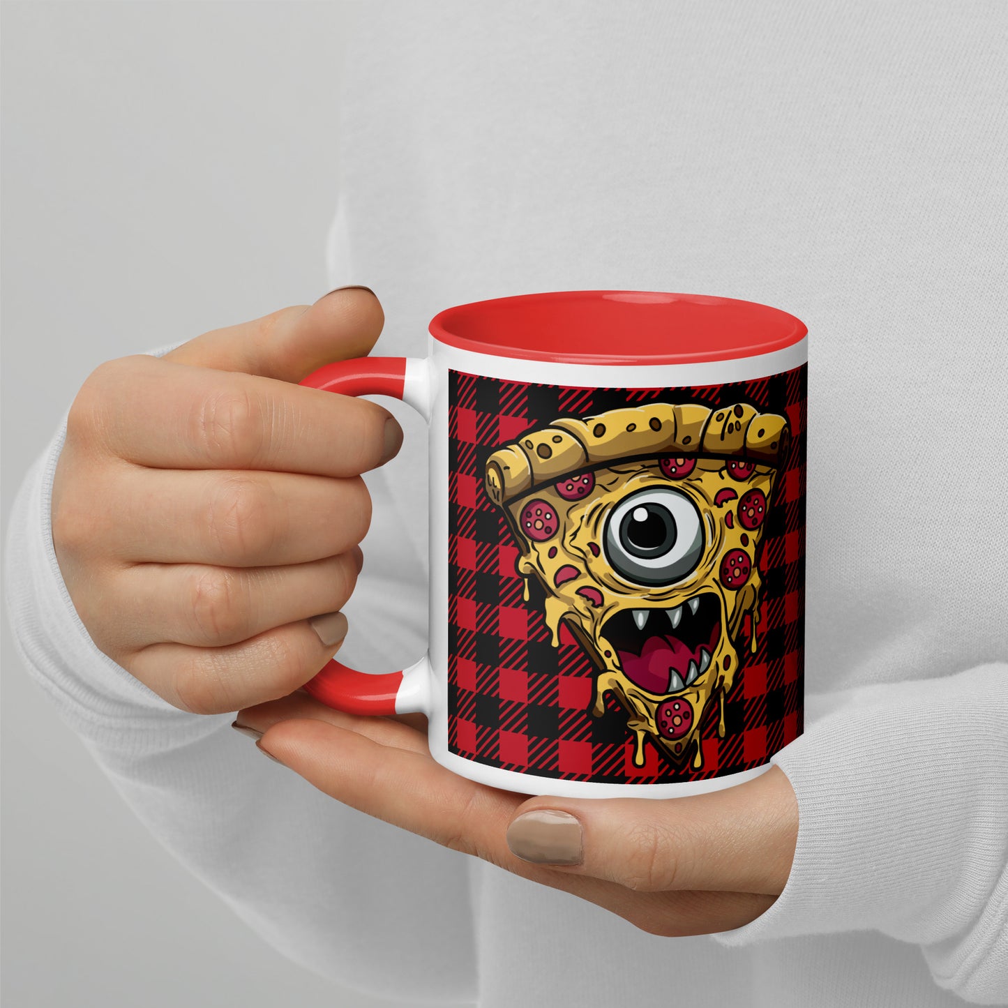 Pizza slice with psychic eye in zombie Mug with Color Inside