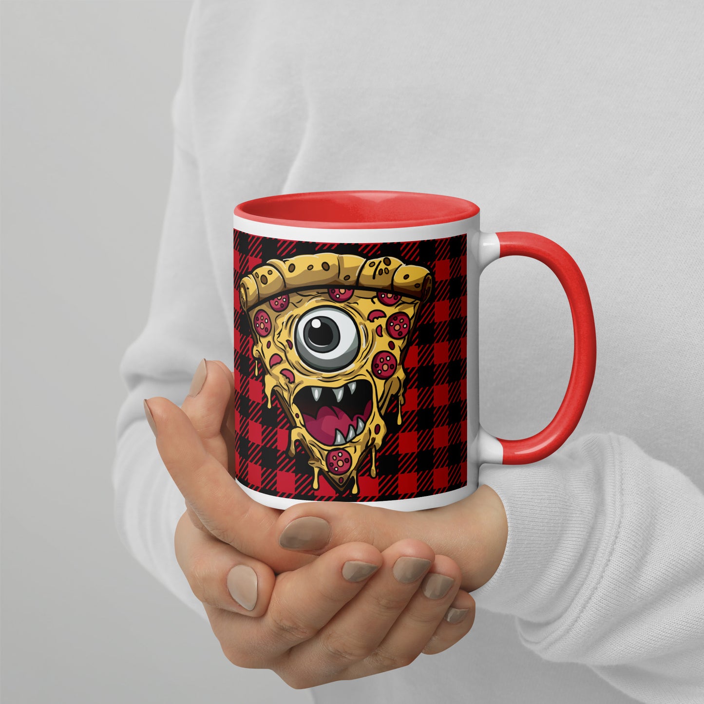 Pizza slice with psychic eye in zombie Mug with Color Inside